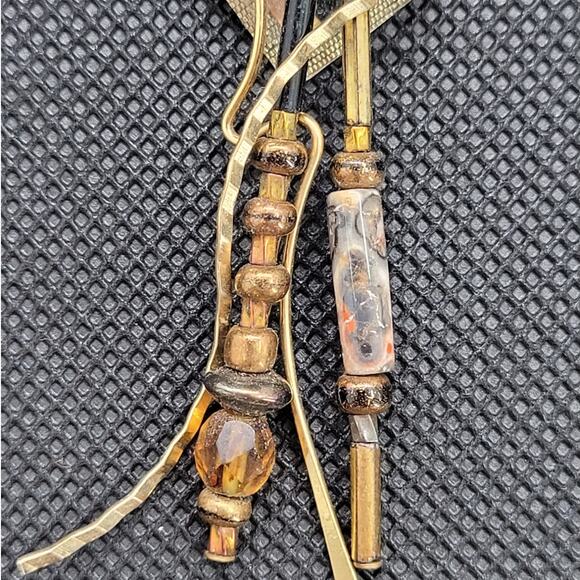 80s Vintage‎ Iridescent Metallic Statement Mixed Media Dangle Pierced Earrings - Picture 5 of 8